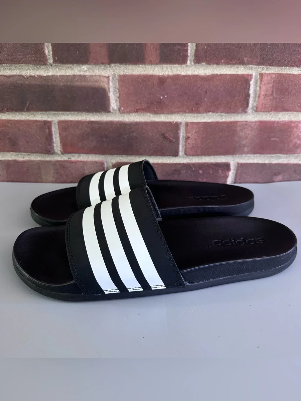 Adidas Mens US 12 Black White 3 Stripe Adilette Slides Slip On Sandals Slippers.